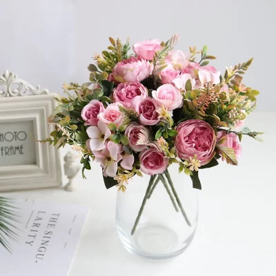 Vintage Silk Tea Roses Artificial Bouquet