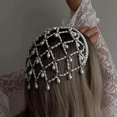 Stone fans Grid Pendant Headdress Costume