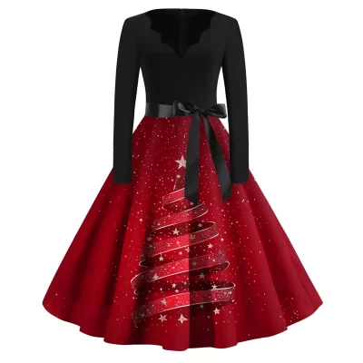 Christmas Print Vintage Swing Pinup Dress