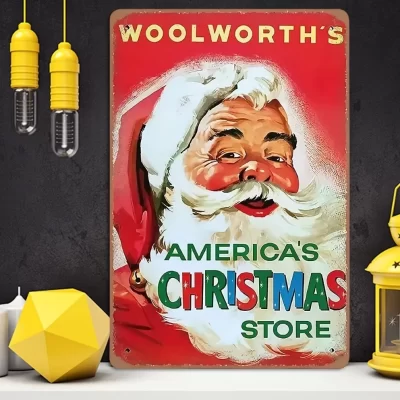 "Woolworth's 1950s Vintage Santa Claus" Metal Tin Sign